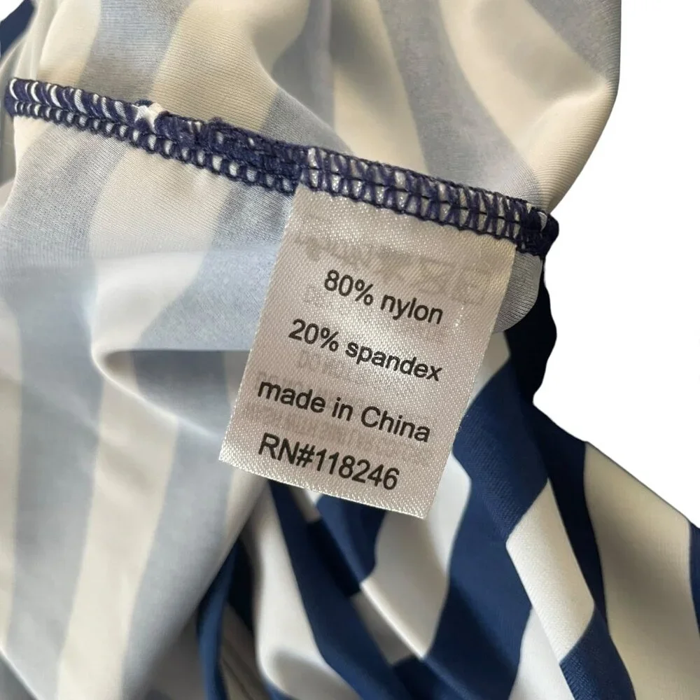 Cabana Life Rash Guard Swim Shirt Top Medium M Navy Blue White Striped UPF 50+ - Picture 4 of 5